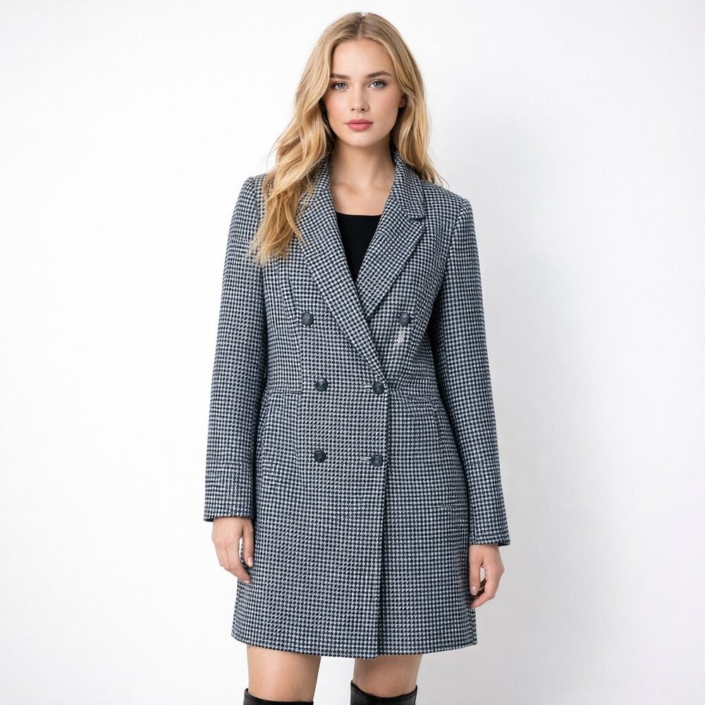ZARA Basic Houndstooth Peacoat Double-Breasted La… - image 1